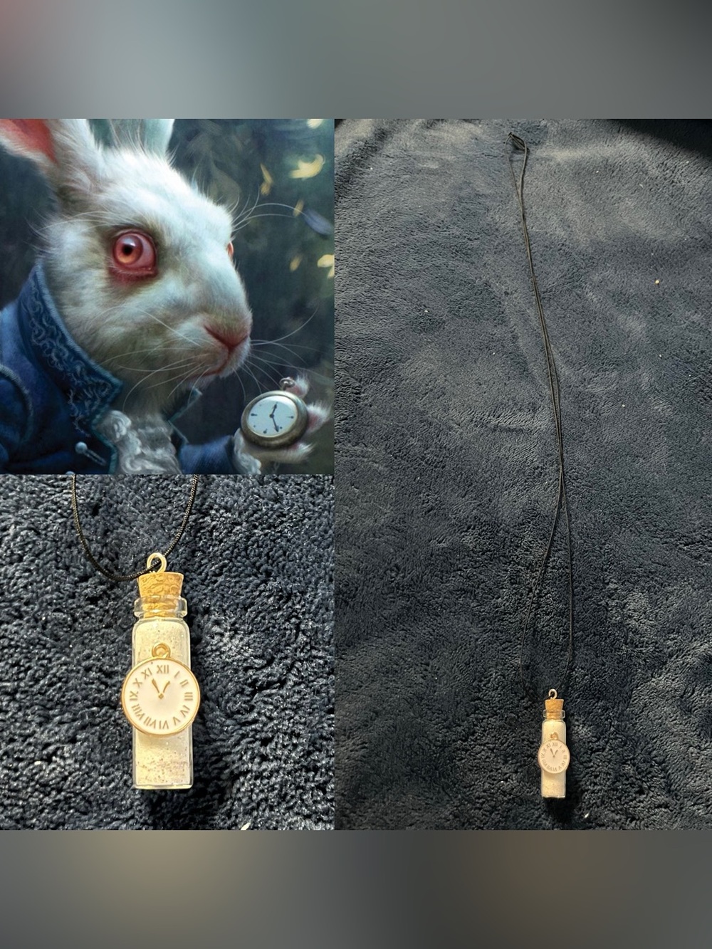 Disney Alice In Wonderland Clock Pendant Inspired Potion Fairy Bottle Necklace